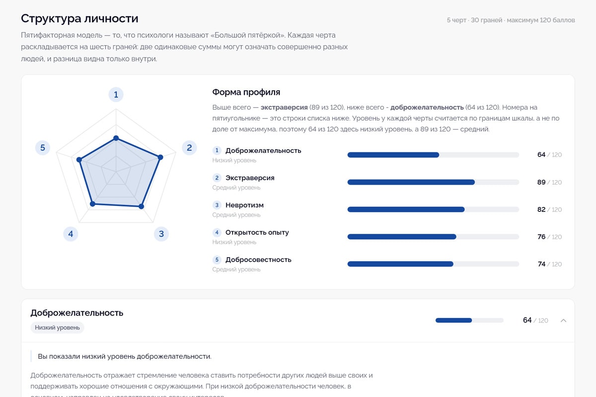 Раздел отчёта «Структура личности»